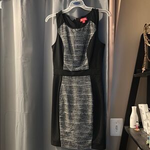 Elle Black and Gray Sheath Midi Dress for Cocktail